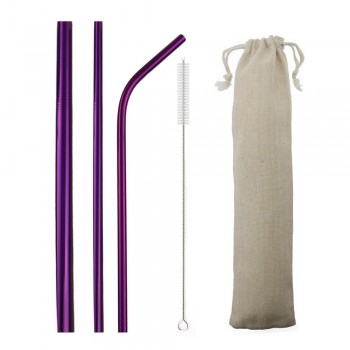 5pcs Reusable Straw 304 Stainless Steel Straw Metal Smoothies Drinking Straws Silicone Cover Set with Brush Bag Wholesale