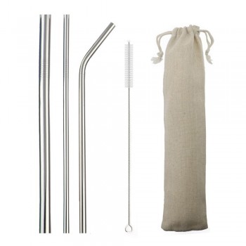 5pcs Reusable Straw 304 Stainless Steel Straw Metal Smoothies Drinking Straws Silicone Cover Set with Brush Bag Wholesale