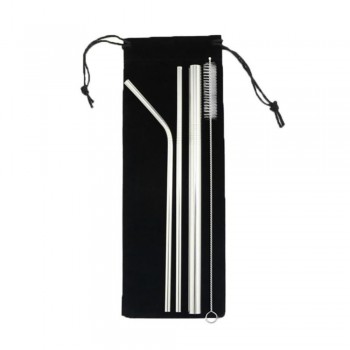 5pcs Eco Friendly Reusable Straw 304 Stainless Steel Straw Metal Smoothies Drinking Straws Set with Brush amp; Bag
