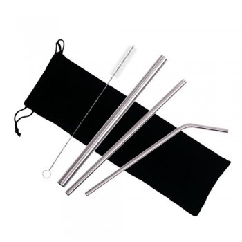 5pcs Eco Friendly Reusable Straw 304 Stainless Steel Straw Metal Smoothies Drinking Straws Set with Brush amp; Bag