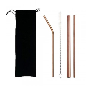 5pcs Eco Friendly Reusable Straw 304 Stainless Steel Straw Metal Smoothies Drinking Straws Set with Brush amp; Bag