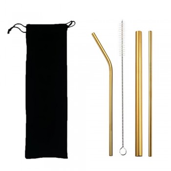 5pcs Eco Friendly Reusable Straw 304 Stainless Steel Straw Metal Smoothies Drinking Straws Set with Brush amp; Bag