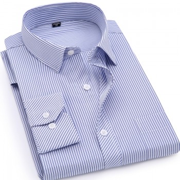 Plus Large Size 8XL 7XL 6XL 5XL 4XL Mens Business Casual Long Sleeved Shirt Classic Striped Male Social Dress Shirts Purple Blue
