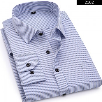 Plus Large Size 8XL 7XL 6XL 5XL 4XL Mens Business Casual Long Sleeved Shirt Classic Striped Male Social Dress Shirts Purple Blue