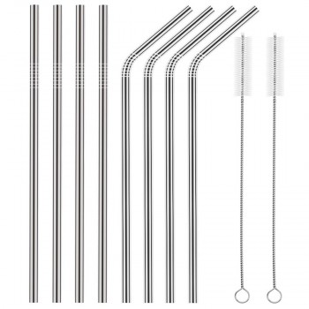 2/4/8Pcs Drinking Straw Reusable Straws with Cleaner Brush Set High Quality Eco Friendly Stainless Steel Metal Straw For Mugs