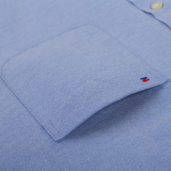 Mens Long Sleeve Blue Oxford Dress Shirt with Left Chest Pocket Cotton Male Casual Solid Button Down Shirts 5XL 6XL Big size