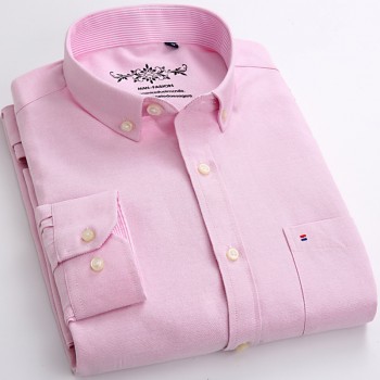 Mens Long Sleeve Blue Oxford Dress Shirt with Left Chest Pocket Cotton Male Casual Solid Button Down Shirts 5XL 6XL Big size
