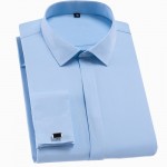 Quality  French Cufflinks cover button turndown collar long sleeve solid plain business men slim fit non-iron dress shirts