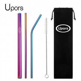 UPORS 5pcs Eco Friendly Reusable Straw 304 Stainless Steel Straw Metal Smoothies Drinking Straws Set with Brush amp; Bag Wholesale
