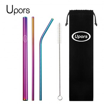 UPORS 5pcs Eco Friendly Reusable Straw 304 Stainless Steel Straw Metal Smoothies Drinking Straws Set with Brush amp; Bag Wholesale