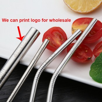 UPORS 5pcs Eco Friendly Reusable Straw 304 Stainless Steel Straw Metal Smoothies Drinking Straws Set with Brush amp; Bag Wholesale
