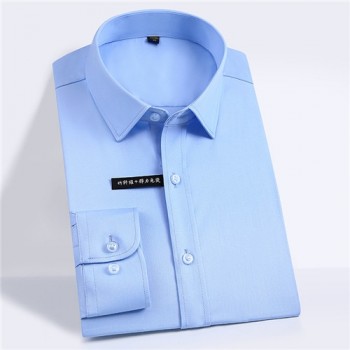 Plus size 5xl 2018 Autumn solid Elastic bamboo fiber soft comfortable long sleeve easy care formal mens dress shirts male tops