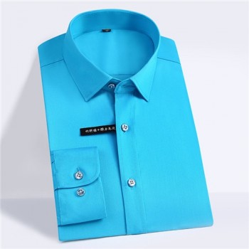 Plus size 5xl 2018 Autumn solid Elastic bamboo fiber soft comfortable long sleeve easy care formal mens dress shirts male tops