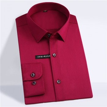 Plus size 5xl 2018 Autumn solid Elastic bamboo fiber soft comfortable long sleeve easy care formal mens dress shirts male tops