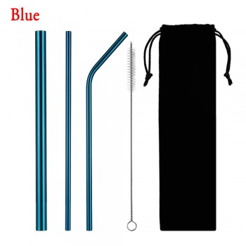 5pcs/set Reusable Drinking Straw Stainless Steel Eco-Friendly Straight/ Bend Metal Straw with Cleaner Brush Bar Accessories