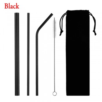 5pcs/set Reusable Drinking Straw Stainless Steel Eco-Friendly Straight/ Bend Metal Straw with Cleaner Brush Bar Accessories