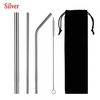 5pcs/set Reusable Drinking Straw Stainless Steel Eco-Friendly Straight/ Bend Metal Straw with Cleaner Brush Bar Accessories