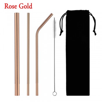 5pcs/set Reusable Drinking Straw Stainless Steel Eco-Friendly Straight/ Bend Metal Straw with Cleaner Brush Bar Accessories