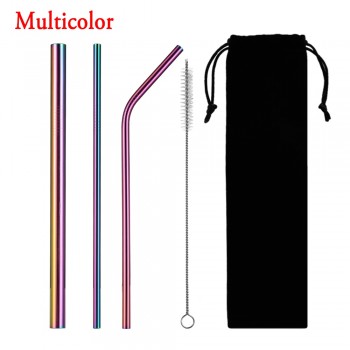 5pcs/set Reusable Drinking Straw Stainless Steel Eco-Friendly Straight/ Bend Metal Straw with Cleaner Brush Bar Accessories