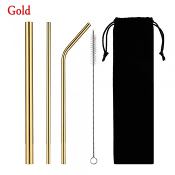 5pcs/set Reusable Drinking Straw Stainless Steel Eco-Friendly Straight/ Bend Metal Straw with Cleaner Brush Bar Accessories
