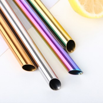 1pc 304 Stainless Steel 12mm Drinking Straw Drink Pearl Milkshake Fat Bubble Tea Straws Cocktail Party Jumbo With 1pc Brush