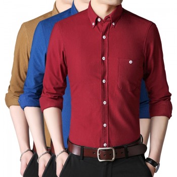 T-Bird 2108 New Shirts Men Clothing Long Sleeves Corduroy Dress Shirt Autumn Brand Casual Mens Shirt Solid Male Slim Fit Shirt