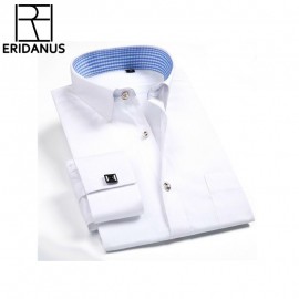 2017 Brand Men Dress Shirt French Cufflink Solid Long Sleeve Slim Fit Fashion Mens Casual Business Formal Shirts Social 4XL X503