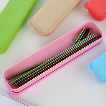 UPORS 4Pcs/Set Stainless Steel Metal Drinking Straws Reusable Straw With 1 Cleaner Brush 5 Colors Straw Box Cocktail Accessories