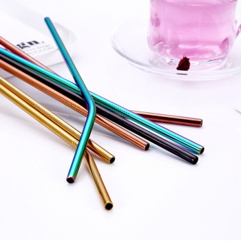 UPORS 4Pcs/Set Stainless Steel Metal Drinking Straws Reusable Straw With 1 Cleaner Brush 5 Colors Straw Box Cocktail Accessories