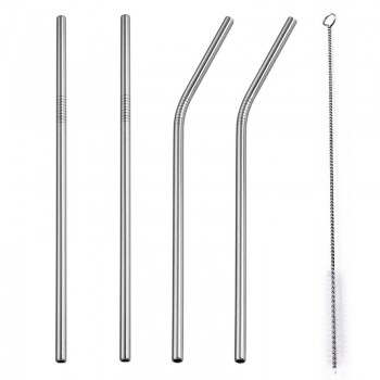 UPORS 4Pcs/Set Stainless Steel Metal Drinking Straws Reusable Straw With 1 Cleaner Brush 5 Colors Straw Box Cocktail Accessories