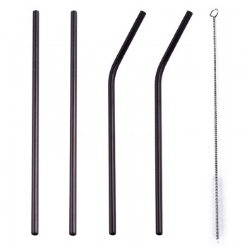 UPORS 4Pcs/Set Stainless Steel Metal Drinking Straws Reusable Straw With 1 Cleaner Brush 5 Colors Straw Box Cocktail Accessories
