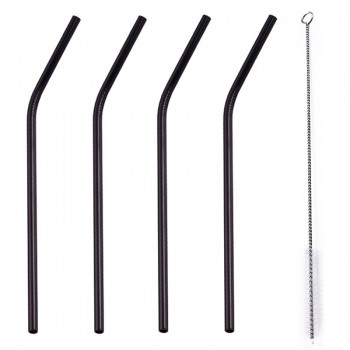 UPORS 4Pcs/Set Stainless Steel Metal Drinking Straws Reusable Straw With 1 Cleaner Brush 5 Colors Straw Box Cocktail Accessories