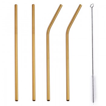 UPORS 4Pcs/Set Stainless Steel Metal Drinking Straws Reusable Straw With 1 Cleaner Brush 5 Colors Straw Box Cocktail Accessories