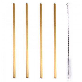 UPORS 4Pcs/Set Stainless Steel Metal Drinking Straws Reusable Straw With 1 Cleaner Brush 5 Colors Straw Box Cocktail Accessories