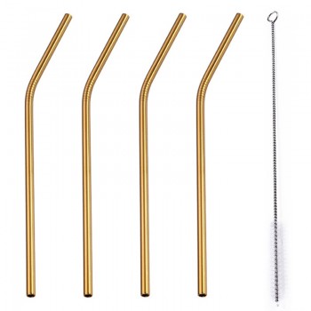 UPORS 4Pcs/Set Stainless Steel Metal Drinking Straws Reusable Straw With 1 Cleaner Brush 5 Colors Straw Box Cocktail Accessories