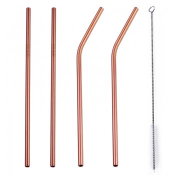 UPORS 4Pcs/Set Stainless Steel Metal Drinking Straws Reusable Straw With 1 Cleaner Brush 5 Colors Straw Box Cocktail Accessories