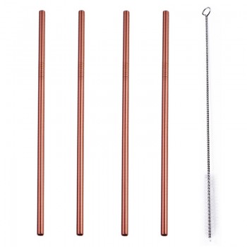 UPORS 4Pcs/Set Stainless Steel Metal Drinking Straws Reusable Straw With 1 Cleaner Brush 5 Colors Straw Box Cocktail Accessories