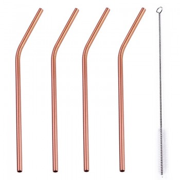 UPORS 4Pcs/Set Stainless Steel Metal Drinking Straws Reusable Straw With 1 Cleaner Brush 5 Colors Straw Box Cocktail Accessories