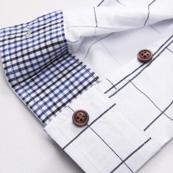 ZhenZhou Plaid Men Shirt Long Sleeve Slim Fit M-5XL 100% Cotton Mens Dress Shirts Male Clothes Social Casual Shirts For Men