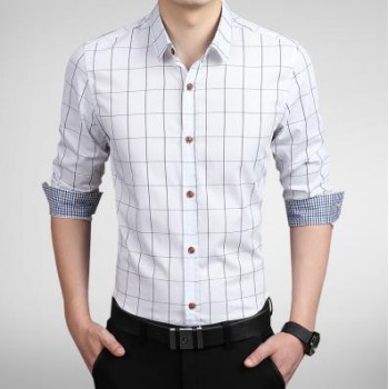 ZhenZhou Plaid Men Shirt Long Sleeve Slim Fit M-5XL 100% Cotton Mens Dress Shirts Male Clothes Social Casual Shirts For Men