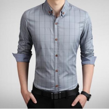 ZhenZhou Plaid Men Shirt Long Sleeve Slim Fit M-5XL 100% Cotton Mens Dress Shirts Male Clothes Social Casual Shirts For Men