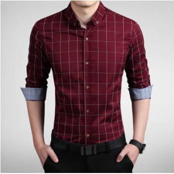 ZhenZhou Plaid Men Shirt Long Sleeve Slim Fit M-5XL 100% Cotton Mens Dress Shirts Male Clothes Social Casual Shirts For Men