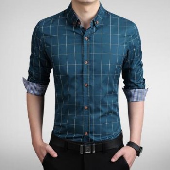 ZhenZhou Plaid Men Shirt Long Sleeve Slim Fit M-5XL 100% Cotton Mens Dress Shirts Male Clothes Social Casual Shirts For Men