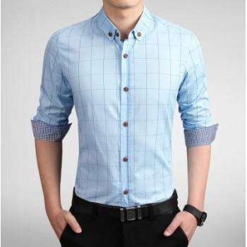 ZhenZhou Plaid Men Shirt Long Sleeve Slim Fit M-5XL 100% Cotton Mens Dress Shirts Male Clothes Social Casual Shirts For Men