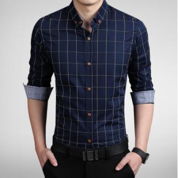 ZhenZhou Plaid Men Shirt Long Sleeve Slim Fit M-5XL 100% Cotton Mens Dress Shirts Male Clothes Social Casual Shirts For Men
