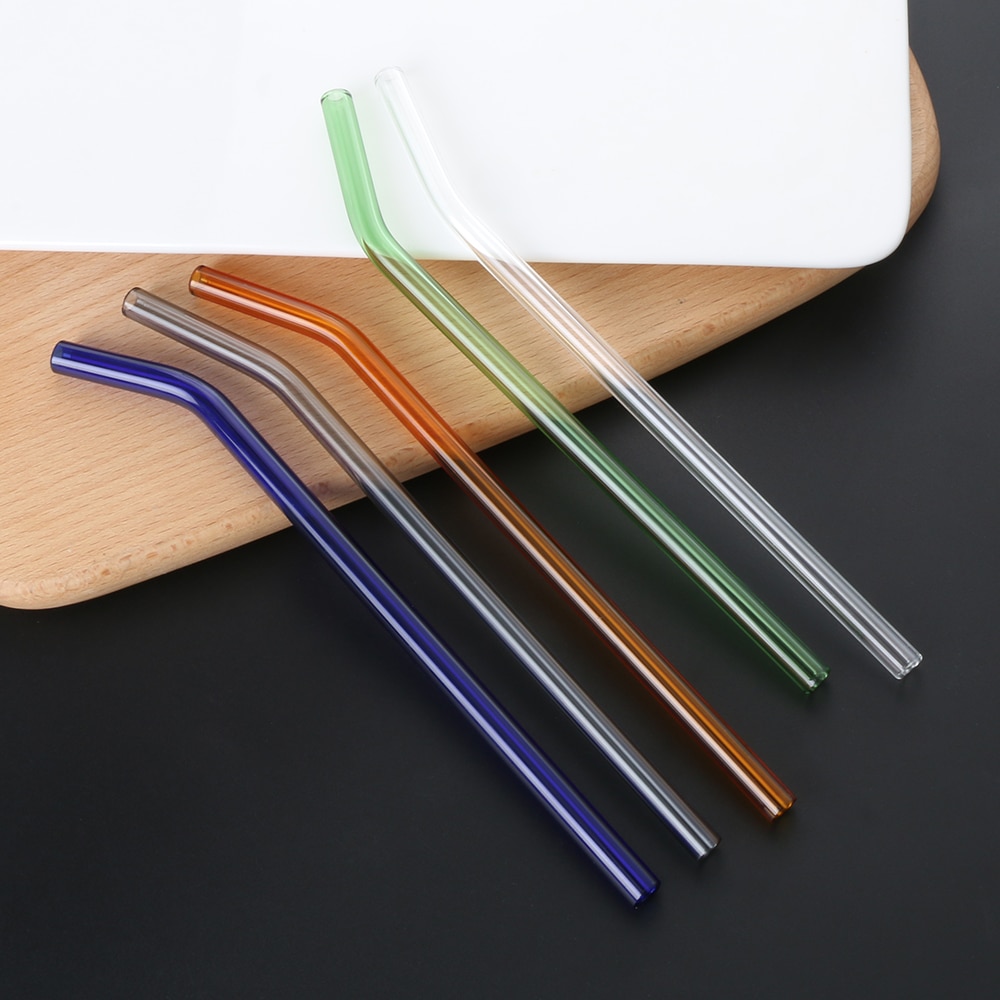 4PCS Reusable Pyrex Glass Drinking Straw Pipette Brush Wedding Healthy Glass Straw Eco-friendly Household Straight Bend