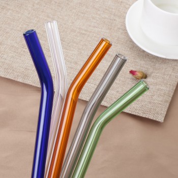 4PCS Reusable Pyrex Glass Drinking Straw Pipette Brush Wedding Healthy Glass Straw Eco-friendly Household Straight Bend