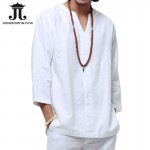 New 2018 linen shirt men casual cotton Breathable white soft three quarter shirts man camisa masculina Plus size 4XL/5XL TX55