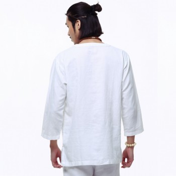 New 2018 linen shirt men casual cotton Breathable white soft three quarter shirts man camisa masculina Plus size 4XL/5XL TX55