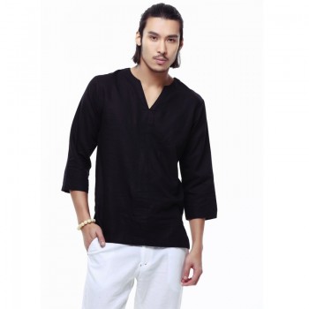 New 2018 linen shirt men casual cotton Breathable white soft three quarter shirts man camisa masculina Plus size 4XL/5XL TX55